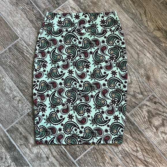 BUNDLE LulaRoe Cassie Stetchy Pencil Skirt, Size Small, Mint Paisley, Orange Geo - Picture 7 of 14